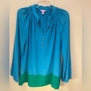 Lilly Pulitzer size Small Elsa Top Color Block Combo Blue Green Long Sleeve